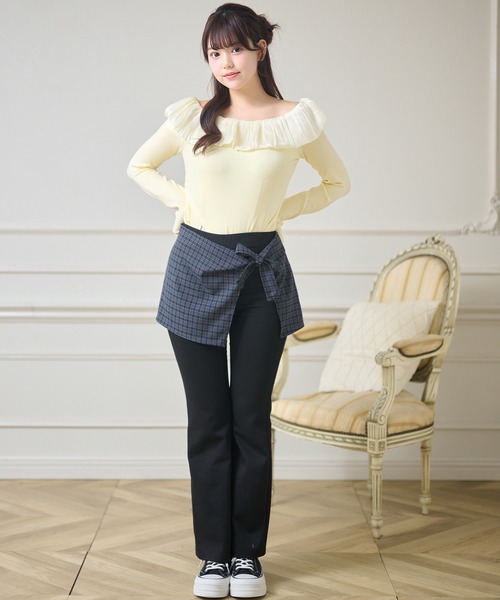 Anely（アネリー）の「チェック柄 ラップスカート付き レギンス パンツ（その他パンツ・レディース・チャコールグレー/ブラック/ネイビー・FREE）」の6枚目の写真