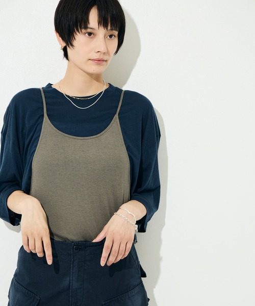 RhodolirioN（ロドリリオン）の「[RhodolirioN/ロドリリオン]Camisole Top & Loose-fitting Tee - Unit Tops/キャミソールトップ アンド ルーズフィッティングティー-ユニットトップス（Tシャツ/カットソー・レディース・ベージュ/レッド/ダークネイビー・FREE）」の3枚目の写真