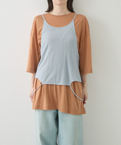 RhodolirioN（ロドリリオン）の「[RhodolirioN/ロドリリオン]Camisole Top & Loose-fitting Tee - Unit Tops/キャミソールトップ アンド ルーズフィッティングティー-ユニットトップス（Tシャツ/カットソー・レディース・ベージュ/レッド/ダークネイビー・FREE）」の7枚目の写真