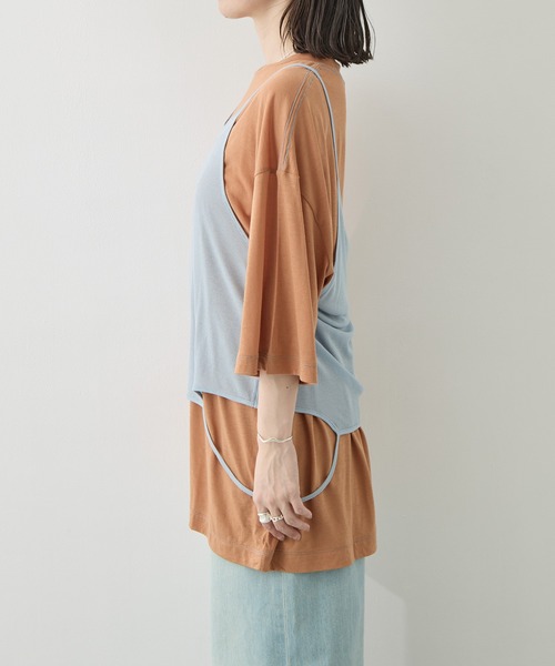RhodolirioN（ロドリリオン）の「[RhodolirioN/ロドリリオン]Camisole Top & Loose-fitting Tee - Unit Tops/キャミソールトップ アンド ルーズフィッティングティー-ユニットトップス（Tシャツ/カットソー・レディース・ベージュ/レッド/ダークネイビー・FREE）」の8枚目の写真