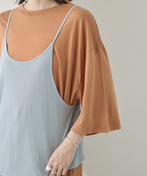 RhodolirioN（ロドリリオン）の「[RhodolirioN/ロドリリオン]Camisole Top & Loose-fitting Tee - Unit Tops/キャミソールトップ アンド ルーズフィッティングティー-ユニットトップス（Tシャツ/カットソー・レディース・ベージュ/レッド/ダークネイビー・FREE）」の12枚目の写真