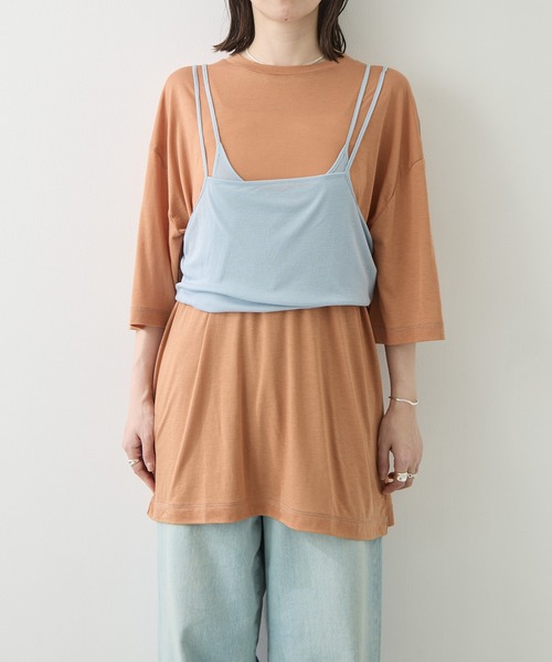 RhodolirioN（ロドリリオン）の「[RhodolirioN/ロドリリオン]Camisole Top & Loose-fitting Tee - Unit Tops/キャミソールトップ アンド ルーズフィッティングティー-ユニットトップス（Tシャツ/カットソー・レディース・ベージュ/レッド/ダークネイビー・FREE）」の16枚目の写真