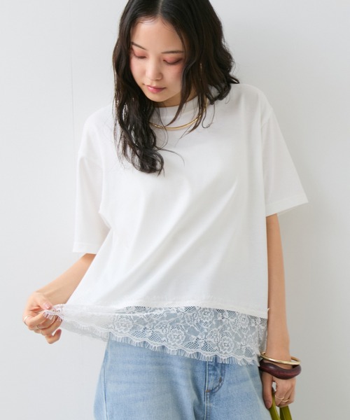 VIS(ビス)の「裾レースフレンチプルオーバー(Tシャツ/カットソー・レディース・キナリ/ブラック・FREE)」の1枚目の写真