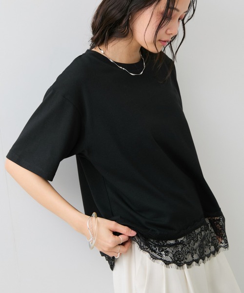 VIS(ビス)の「裾レースフレンチプルオーバー(Tシャツ/カットソー・レディース・キナリ/ブラック・FREE)」の2枚目の写真