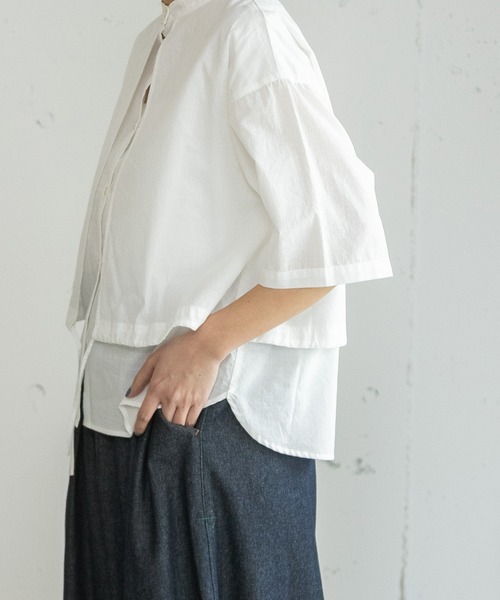 POU DOU DOU（プードゥドゥ）の「レイヤード風半袖シャツ（シャツ/ブラウス・レディース・ブラック/ブルー/オフホワイト・3）」の20枚目の写真