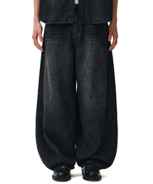DECET（デケト）の「[リネンライク]リネンライクバルーンワイドジーンズDCPT060ブラック（デニムパンツ）」