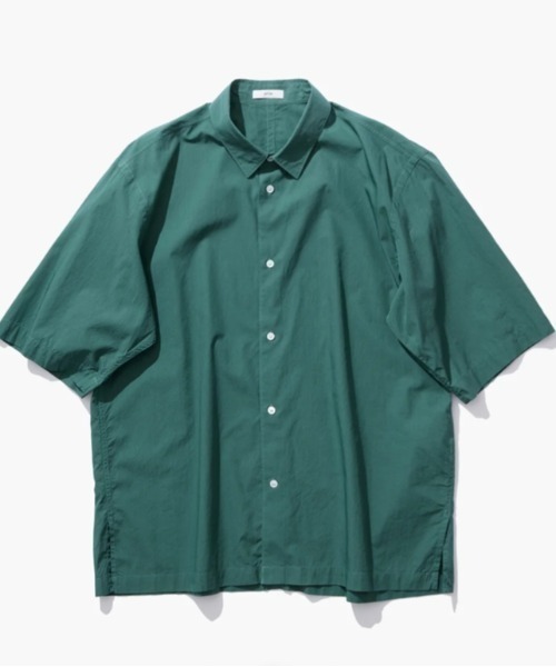 ATON(エイトン)の「ATON (エイトン) SHRINK COTTON LAWN | OVERSIZED HALF SLEEVE SHIRT(シャツ/ブラウス・メンズ・ベージュ/モスグリーン・4/6)」の6枚目の写真