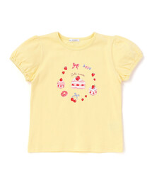 BeBe（ベベ）の「【抗菌・防臭】ケーキプリント天竺パフスリーブTシャツ(90~130cm)（Tシャツ/カットソー）」