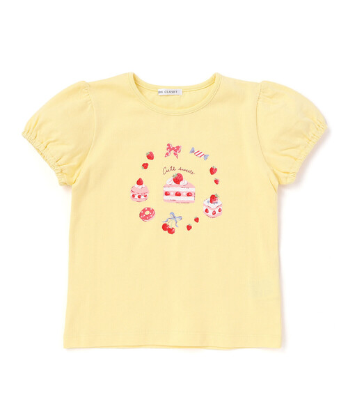 BeBe(ベベ)の「【抗菌・防臭】ケーキプリント天竺パフスリーブTシャツ(90~130cm)(Tシャツ/カットソー・キッズ・イエロー/ホワイト・XS/M/L/S)」の2枚目の写真