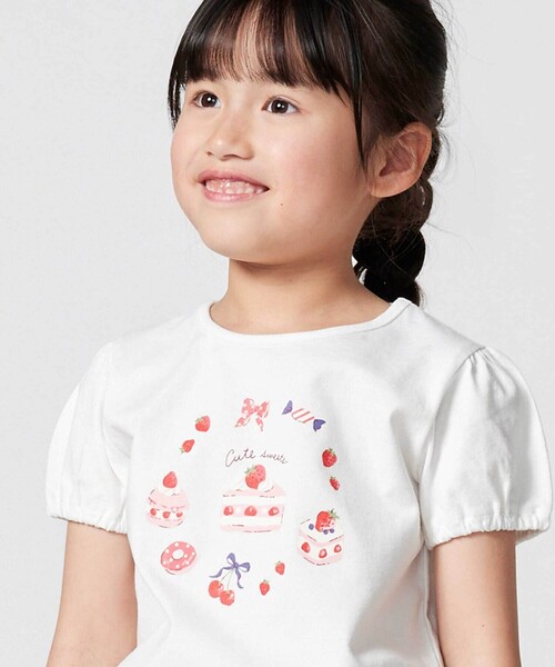BeBe(ベベ)の「【抗菌・防臭】ケーキプリント天竺パフスリーブTシャツ(90~130cm)(Tシャツ/カットソー・キッズ・イエロー/ホワイト・XS/M/L/S)」の4枚目の写真