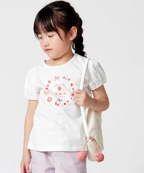 BeBe(ベベ)の「【抗菌・防臭】ケーキプリント天竺パフスリーブTシャツ(90~130cm)(Tシャツ/カットソー・キッズ・イエロー/ホワイト・XS/M/L/S)」の1枚目の写真