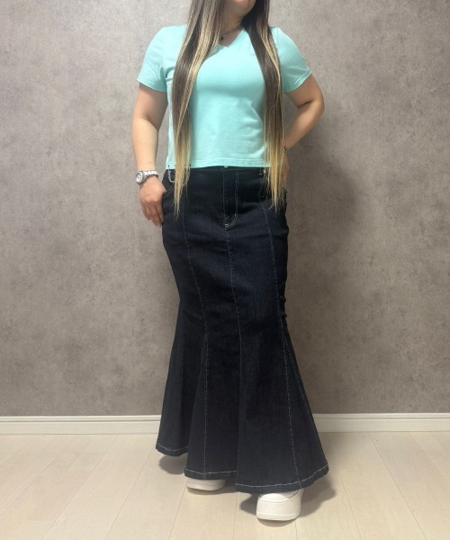 SMILE LAND(スマイルランド)の「【maryさんコラボ】ハイウエストマーメイドデニムスカート <大きいサイズ有>(スカート・レディース・ライトブルー/インディゴブルー・3L/LL/L/M)」の7枚目の写真