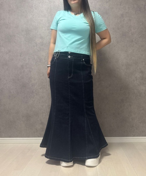 SMILE LAND(スマイルランド)の「【maryさんコラボ】ハイウエストマーメイドデニムスカート <大きいサイズ有>(スカート・レディース・ライトブルー/インディゴブルー・3L/LL/L/M)」の8枚目の写真