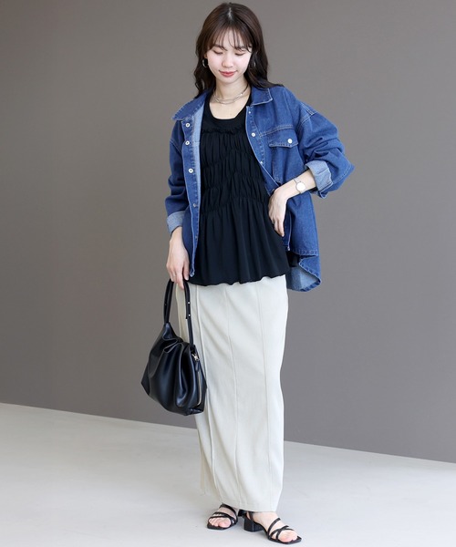 Aletta vita(アレッタビータ)の「接触冷感綿天竺フロントギャザーカットソー(Tシャツ/カットソー・レディース・ブラック/アイボリー・M)」の20枚目の写真