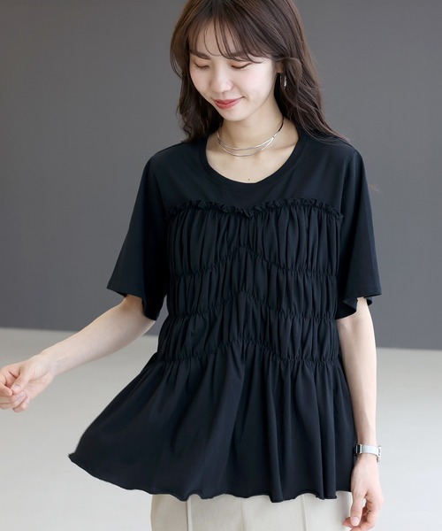 Aletta vita(アレッタビータ)の「接触冷感綿天竺フロントギャザーカットソー(Tシャツ/カットソー・レディース・ブラック/アイボリー・M)」の14枚目の写真
