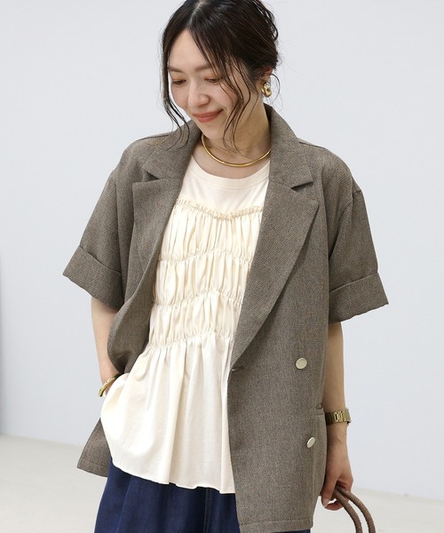 Aletta vita(アレッタビータ)の「接触冷感綿天竺フロントギャザーカットソー(Tシャツ/カットソー・レディース・ブラック/アイボリー・M)」の7枚目の写真
