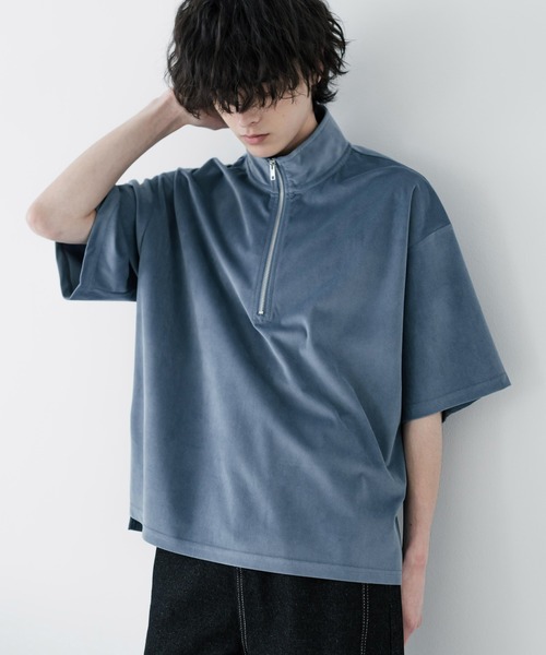 Rocky Monroe(ロッキーモンロー)の「オーバーサイズフェイクスエードハーフジップ半袖プルオーバー(Tシャツ/カットソー・メンズ・ベージュ/チャコール/ブルー/オフホワイト/ブラック・M/L/XL)」の5枚目の写真