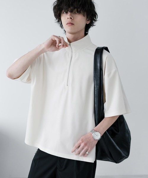 Rocky Monroe(ロッキーモンロー)の「オーバーサイズフェイクスエードハーフジップ半袖プルオーバー(Tシャツ/カットソー・メンズ・ベージュ/チャコール/ブルー/オフホワイト/ブラック・M/L/XL)」の18枚目の写真