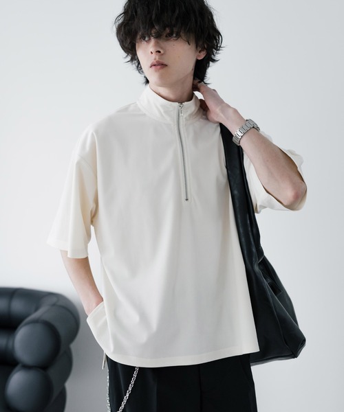 Rocky Monroe(ロッキーモンロー)の「オーバーサイズフェイクスエードハーフジップ半袖プルオーバー(Tシャツ/カットソー・メンズ・ベージュ/チャコール/ブルー/オフホワイト/ブラック・M/L/XL)」の19枚目の写真
