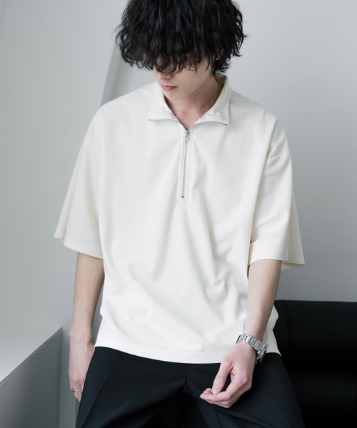 Rocky Monroe(ロッキーモンロー)の「オーバーサイズフェイクスエードハーフジップ半袖プルオーバー(Tシャツ/カットソー・メンズ・ベージュ/チャコール/ブルー/オフホワイト/ブラック・M/L/XL)」の20枚目の写真