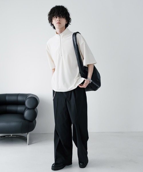 Rocky Monroe(ロッキーモンロー)の「オーバーサイズフェイクスエードハーフジップ半袖プルオーバー(Tシャツ/カットソー・メンズ・ベージュ/チャコール/ブルー/オフホワイト/ブラック・M/L/XL)」の21枚目の写真