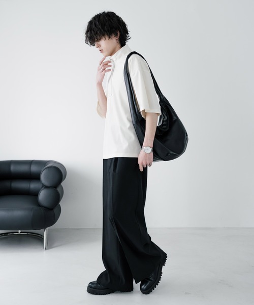 Rocky Monroe(ロッキーモンロー)の「オーバーサイズフェイクスエードハーフジップ半袖プルオーバー(Tシャツ/カットソー・メンズ・ベージュ/チャコール/ブルー/オフホワイト/ブラック・M/L/XL)」の22枚目の写真