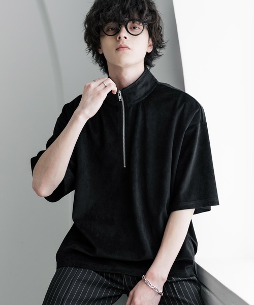 Rocky Monroe(ロッキーモンロー)の「オーバーサイズフェイクスエードハーフジップ半袖プルオーバー(Tシャツ/カットソー・メンズ・ベージュ/チャコール/ブルー/オフホワイト/ブラック・M/L/XL)」の6枚目の写真