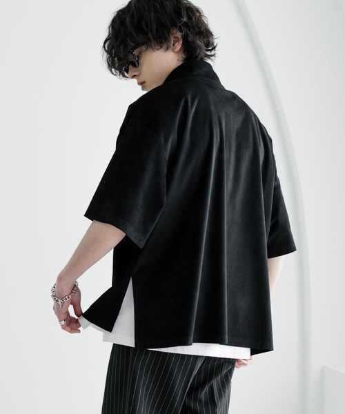 Rocky Monroe(ロッキーモンロー)の「オーバーサイズフェイクスエードハーフジップ半袖プルオーバー(Tシャツ/カットソー・メンズ・ベージュ/チャコール/ブルー/オフホワイト/ブラック・M/L/XL)」の8枚目の写真