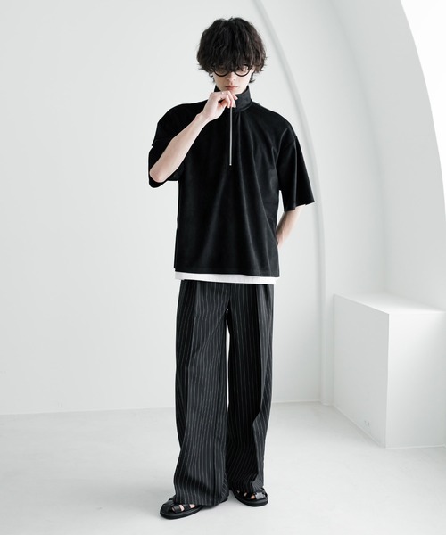 Rocky Monroe(ロッキーモンロー)の「オーバーサイズフェイクスエードハーフジップ半袖プルオーバー(Tシャツ/カットソー・メンズ・ベージュ/チャコール/ブルー/オフホワイト/ブラック・M/L/XL)」の10枚目の写真
