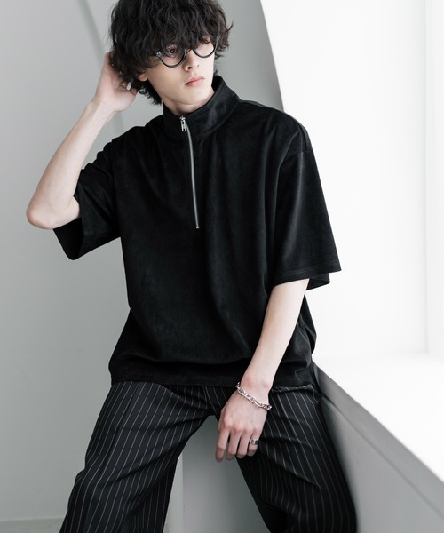 Rocky Monroe(ロッキーモンロー)の「オーバーサイズフェイクスエードハーフジップ半袖プルオーバー(Tシャツ/カットソー・メンズ・ベージュ/チャコール/ブルー/オフホワイト/ブラック・M/L/XL)」の12枚目の写真