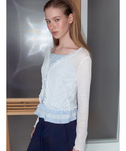 ETMON(エトモン)の「Sheer Frill Cardigan, White(カーディガン/ボレロ・レディース・その他・F)」の4枚目の写真