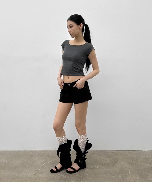 BLACKUP（ブラックアップ）の「[MADE] ベーン2WAYキャップスリーブ半袖Tシャツ（Tシャツ/カットソー・レディース・ブラック/ブルー/チャコール・MEDIUM/SMALL）」の5枚目の写真