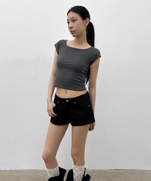 BLACKUP（ブラックアップ）の「[MADE] ベーン2WAYキャップスリーブ半袖Tシャツ（Tシャツ/カットソー・レディース・ブラック/ブルー/チャコール・MEDIUM/SMALL）」の4枚目の写真