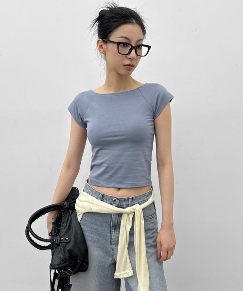BLACKUP（ブラックアップ）の「[MADE] ベーン2WAYキャップスリーブ半袖Tシャツ（Tシャツ/カットソー・レディース・ブラック/ブルー/チャコール・MEDIUM/SMALL）」の10枚目の写真