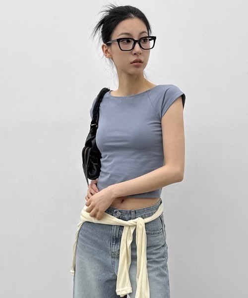 BLACKUP（ブラックアップ）の「[MADE] ベーン2WAYキャップスリーブ半袖Tシャツ（Tシャツ/カットソー・レディース・ブラック/ブルー/チャコール・MEDIUM/SMALL）」の9枚目の写真