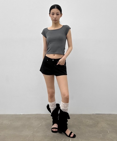 BLACKUP（ブラックアップ）の「[MADE] ベーン2WAYキャップスリーブ半袖Tシャツ（Tシャツ/カットソー・レディース・ブラック/ブルー/チャコール・MEDIUM/SMALL）」の6枚目の写真