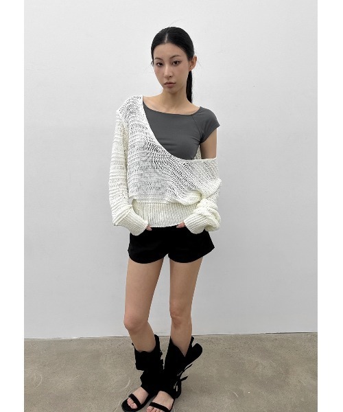 BLACKUP（ブラックアップ）の「[MADE] ベーン2WAYキャップスリーブ半袖Tシャツ（Tシャツ/カットソー・レディース・ブラック/ブルー/チャコール・MEDIUM/SMALL）」の7枚目の写真