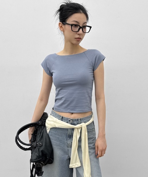 BLACKUP（ブラックアップ）の「[MADE] ベーン2WAYキャップスリーブ半袖Tシャツ（Tシャツ/カットソー・レディース・ブラック/ブルー/チャコール・MEDIUM/SMALL）」の20枚目の写真