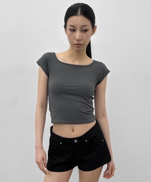BLACKUP（ブラックアップ）の「[MADE] ベーン2WAYキャップスリーブ半袖Tシャツ（Tシャツ/カットソー・レディース・ブラック/ブルー/チャコール・MEDIUM/SMALL）」の21枚目の写真