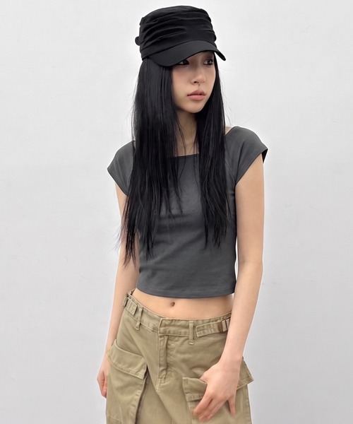 BLACKUP（ブラックアップ）の「[MADE] ベーン2WAYキャップスリーブ半袖Tシャツ（Tシャツ/カットソー・レディース・ブラック/ブルー/チャコール・MEDIUM/SMALL）」の22枚目の写真
