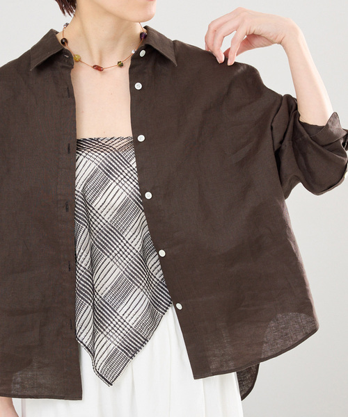 IENA（イエナ）の「《追加》リネンワイドショートシャツ（シャツ/ブラウス・レディース・サックスブルー/ブラウン/ホワイト・FREE）」の4枚目の写真