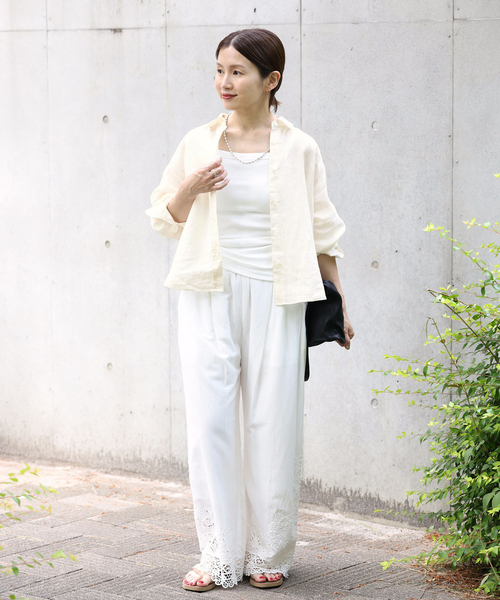 IENA（イエナ）の「《追加》リネンワイドショートシャツ（シャツ/ブラウス・レディース・サックスブルー/ブラウン/ホワイト・FREE）」の5枚目の写真