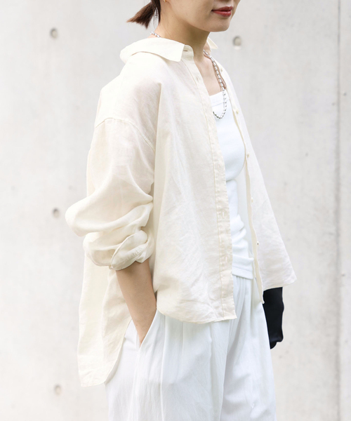 IENA（イエナ）の「《追加》リネンワイドショートシャツ（シャツ/ブラウス・レディース・サックスブルー/ブラウン/ホワイト・FREE）」の14枚目の写真