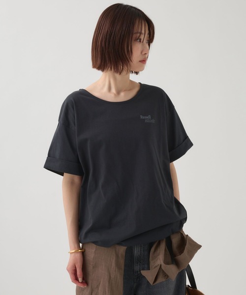 Russell Athletic(ラッセルアスレティック)の「【RUSSELL ATHLETIC】<別注>ドロストTEE(Tシャツ/カットソー・レディース・ホワイト/チャコール・フリー)」の3枚目の写真