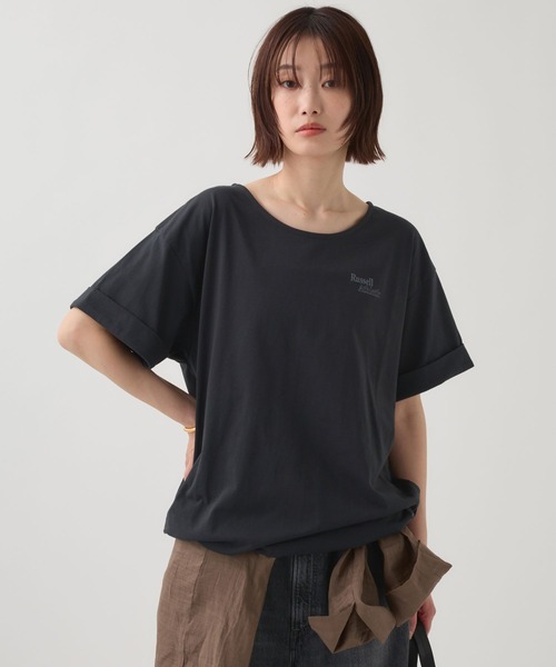 Russell Athletic(ラッセルアスレティック)の「【RUSSELL ATHLETIC】<別注>ドロストTEE(Tシャツ/カットソー・レディース・ホワイト/チャコール・フリー)」の4枚目の写真