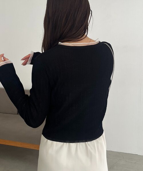 CAPRICIEUX LE'MAGE(カプリシューレマージュ)の「【接触冷感/UV加工】チュールトリミングカーディガン(カーディガン/ボレロ・レディース・ピンク/ブラック/ライトベージュ/ブルー/イエロー・FREE)」の9枚目の写真