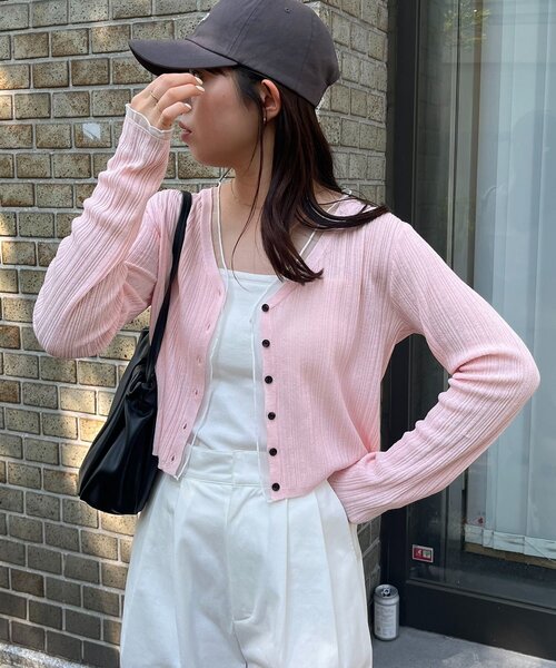 CAPRICIEUX LE'MAGE(カプリシューレマージュ)の「【接触冷感/UV加工】チュールトリミングカーディガン(カーディガン/ボレロ・レディース・ピンク/ブラック/ライトベージュ/ブルー/イエロー・FREE)」の8枚目の写真