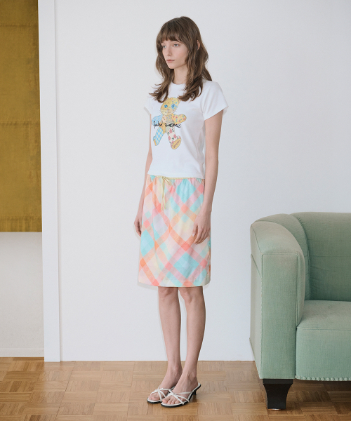 SINOON（シヌーン）の「Check Printed Midi Skirt (Orange)（スカート・レディース・オレンジ・FREE）」の2枚目の写真