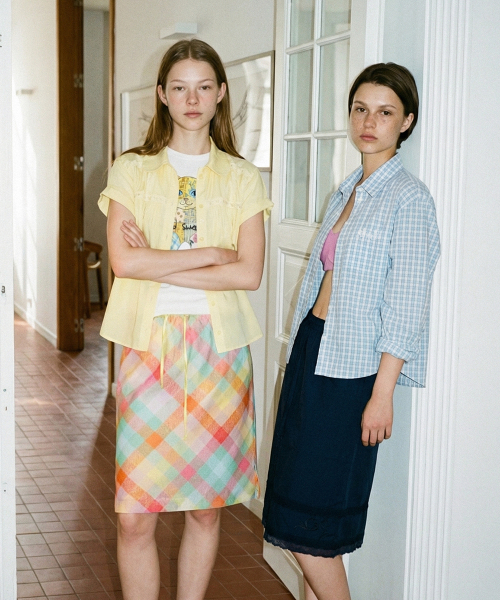 SINOON（シヌーン）の「Check Printed Midi Skirt (Orange)（スカート・レディース・オレンジ・FREE）」の4枚目の写真