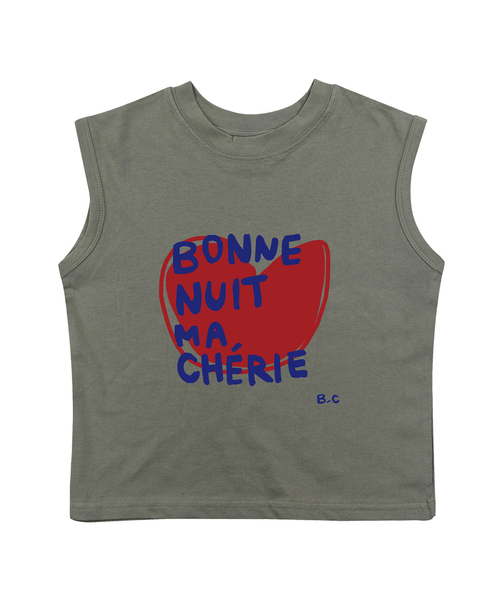 BEACHESAND CREAM KIDS(ビーチスアンドクリームキッズ)の「ボネットハート 袖なしTシャツ-オリーブ(Bonnet Sleeveless T olive)(Tシャツ/カットソー・レディース・オリーブ・SMALL/MEDIUM/LARGE)」の1枚目の写真